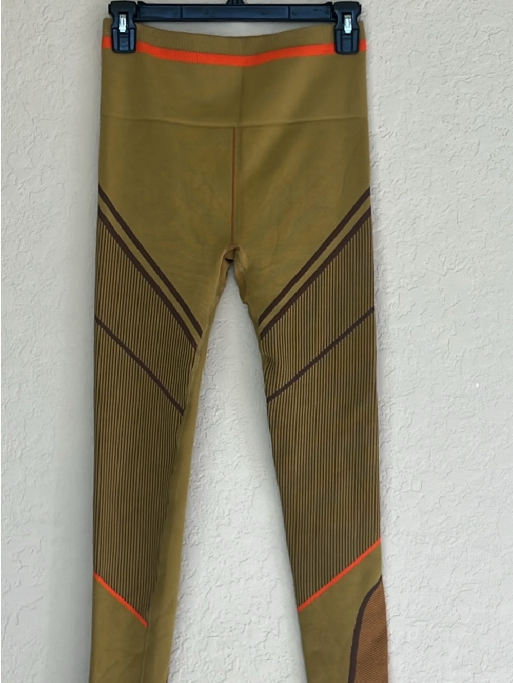 Fabletics Olive Green High-Waist Active Leggings with Neon Orange Trim